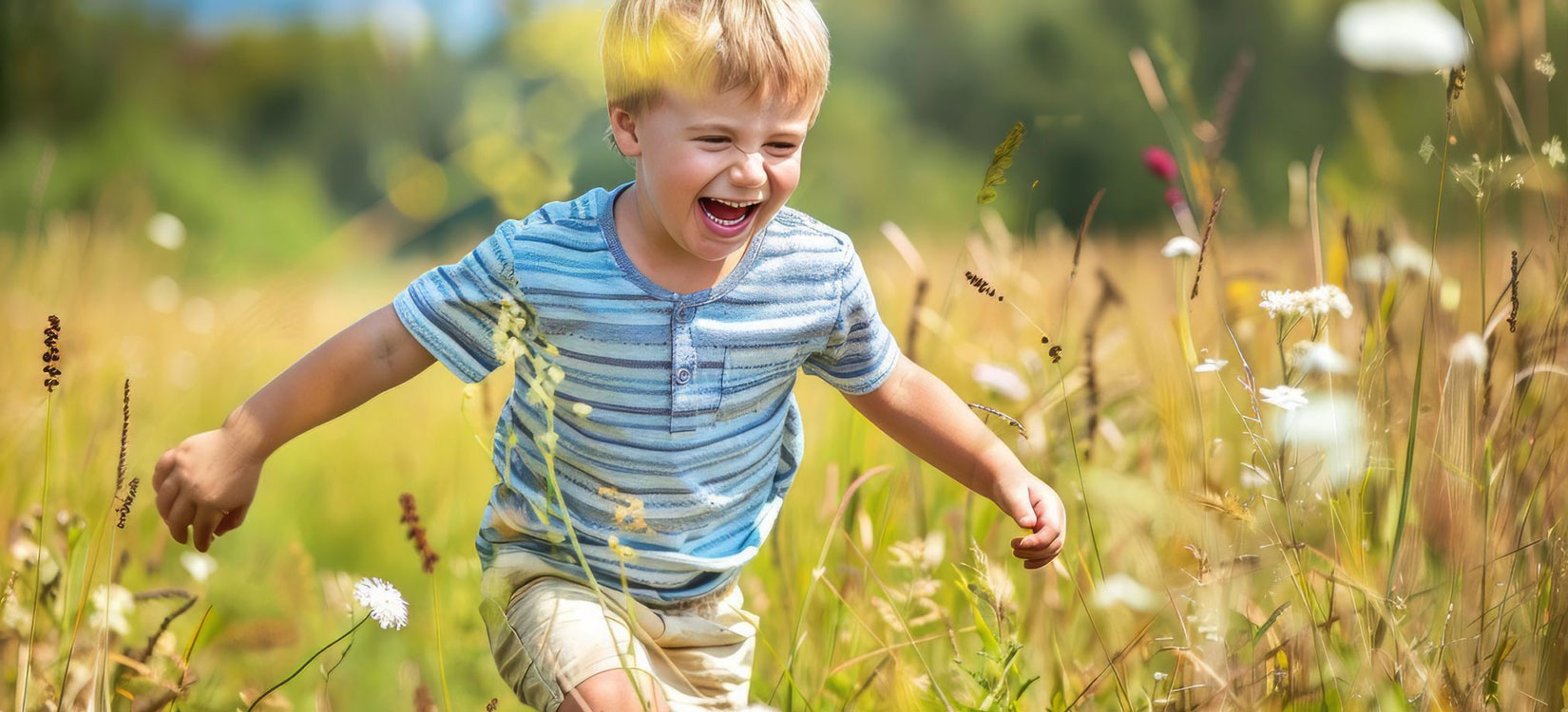 Junge läuft im Grass. AI